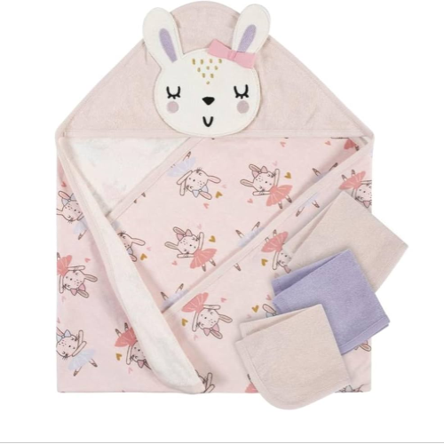 GERBER 4PC TERRY HOODED TOWEL & WASHCLOTHS SET-GIRL* BUNNY ONE SIZE GIRL