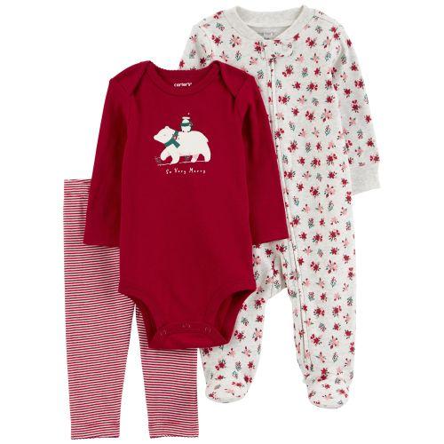 CARTERS F24 I G 3PC RED FLORAL HOLIDAY NB 60% COTT 40% POLY INDIA